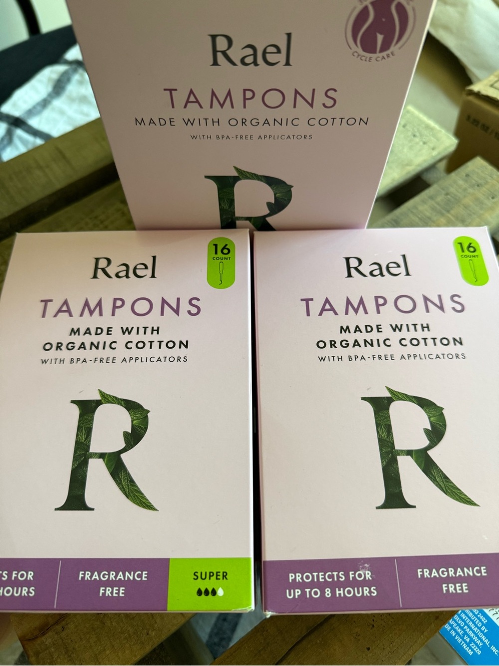 3- Rael Organic Cotton Tampons -  (16 Count) each box.